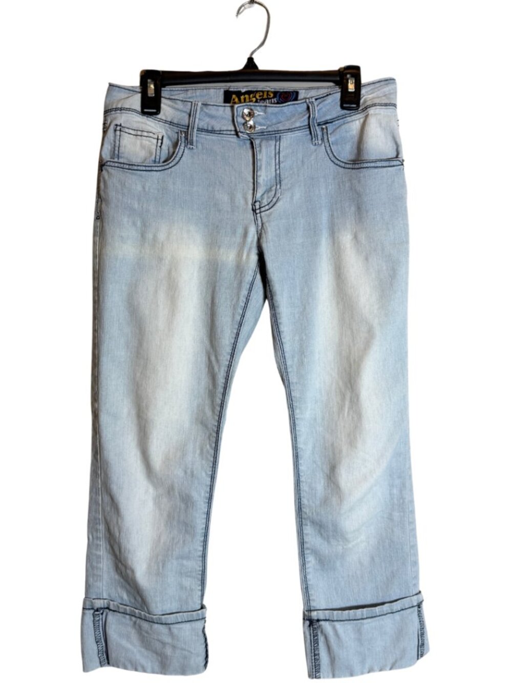 Y2K Vintage Angels Jeans Denim Cuffed Capris Juniors 9 Light Wash Low Rise 2000s